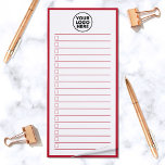 Liste de logos d'entreprise moderne rouge à faire<br><div class="desc">Impressionnez vos clients avec ce bloc-notes utile de JessicaAmber! Vous pouvez maintenant garder le suivi de toutes vos tâches importantes, en un seul endroit facile. Ce carnet blanc minimaliste comporte une bordure rouge, des cases rouges, de l'espace en haut pour le logo de votre entreprise. Lancez des boîtes et organisez-vous...</div>