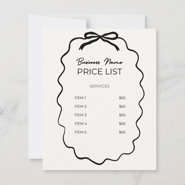 Liste de prix (Devant)