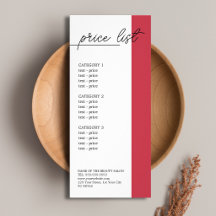 Liste de prix de beauté minimaliste ligne rouge bl