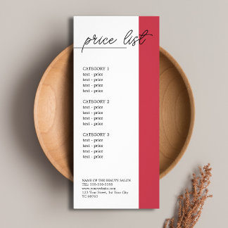 Liste de prix de beauté minimaliste ligne rouge bl