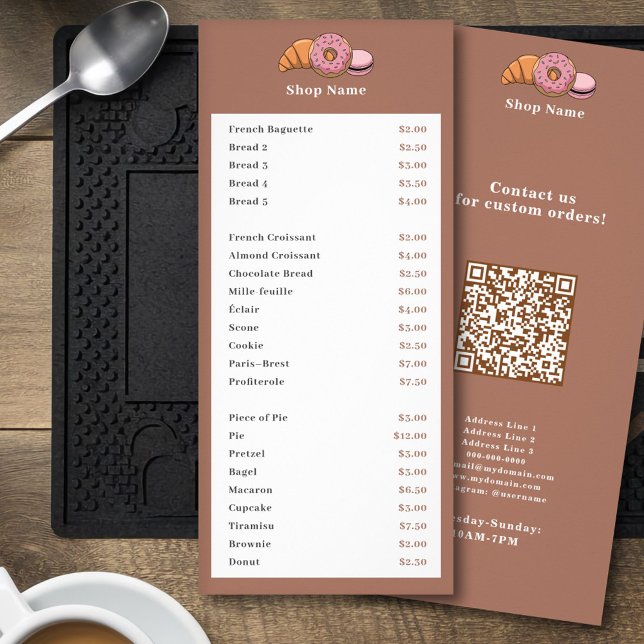 Liste de prix de pâtissier (Pastry Chef Price List Rack Card)
