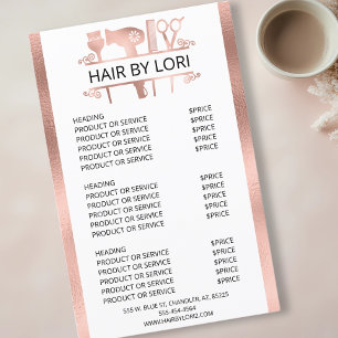 Liste de prix des services de coiffeur Rose Gold