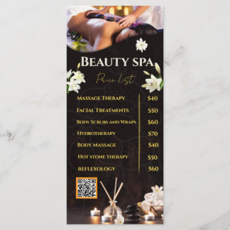 Liste de prix des services de spa Menu