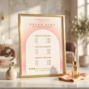Liste de prix du dégradé ombré rose beige élégant