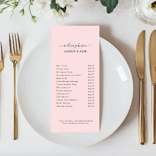 Liste de prix du menu des services rose blush mini