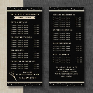 Liste de prix du salon de coiffure élégant Black