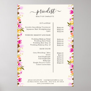 Liste de prix florale affiche
