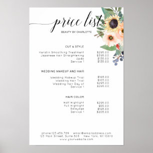 Liste de prix florale moderne Poster
