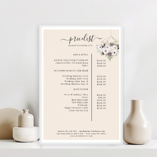 Liste de prix florale moderne Poster