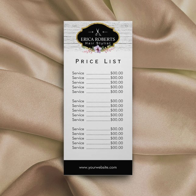 Liste de prix | Hair Stylist Vintage Floral & Bois (Créateur téléchargé)