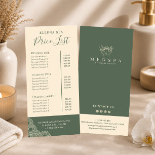 Liste de Prix Menu Esthéticienne du Spa en Terraco