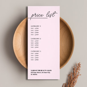 Liste de prix minimaliste de Rose pâle ligne noire