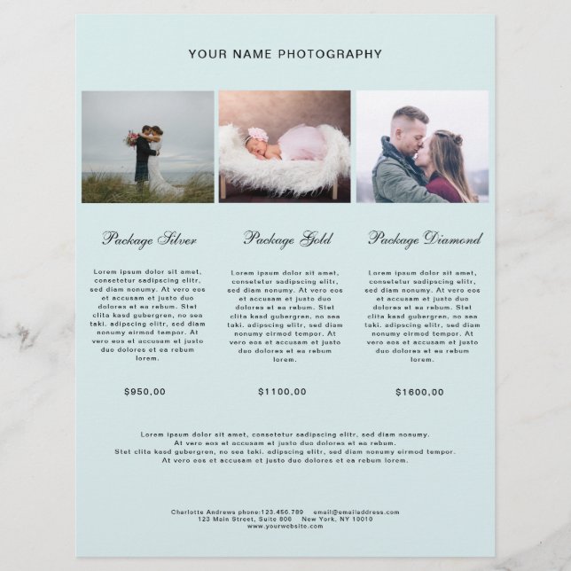 Liste de prix photo moderne (Devant)