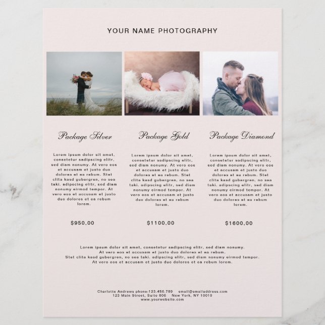 Liste de prix photo moderne (Devant)