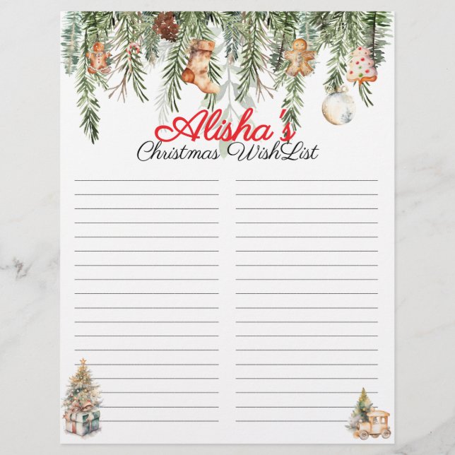 Liste de souhaits de Noël pour enfants modifiables (Dos)