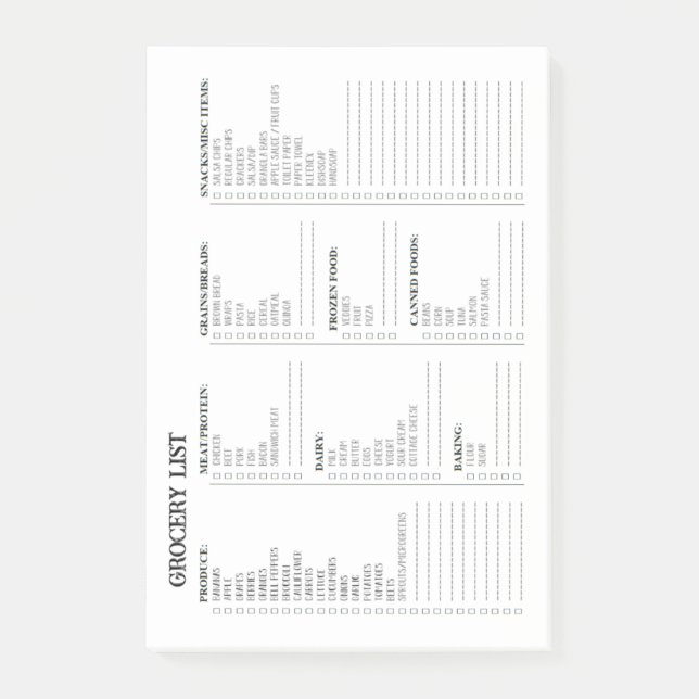 Liste d'épicerie Post-It Notes (Devant)