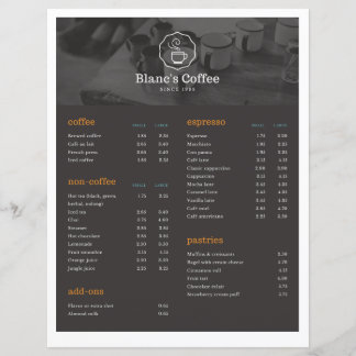 Liste des boissons au café