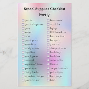 liste des fournitures scolaires holographiques iri