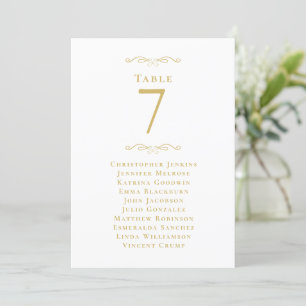 Liste des places mariages Numéro de table Or Blanc