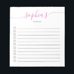 Liste des tâches Bloc-notes rose de script<br><div class="desc">Liste de choses à faire simple avec votre nom et script chic.</div>