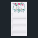 Liste florale colorée à faire Bloc-notes magnétiqu<br><div class="desc">Bac à cocher et doublure design de la liste d'achat du marché avec une aquarelle cadre de fleurs rose vif personnalisée avec votre nom.</div>