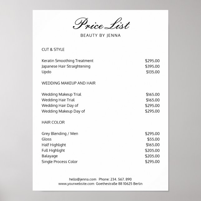 Listes de prix en noir blanc simple Poster (Devant)