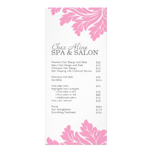 Listes des prix de salon et de spa et carte de