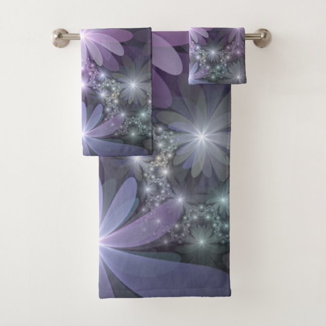 Lit de fleurs tendance brillant art fractal abstra (En situation)