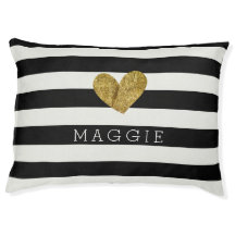 Black and White Stripes Gold Heart