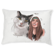 Oreiller personnalisé chat et humain dessiné à la