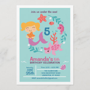 Littel Mermaid Invitation de fête d'anniversaire