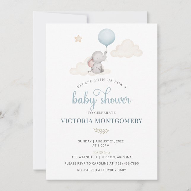 Little Baby Elephant Baby Shower Invitation (Devant)