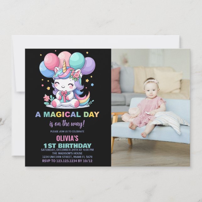 Little Ballons Unicorn Anniversaire Invitations ph (Devant)