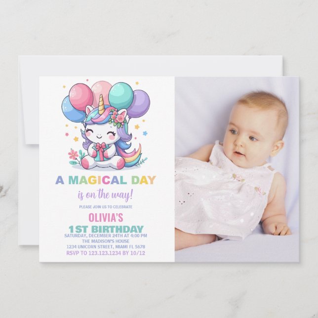 Little Ballons Unicorn Anniversaire Invitations ph (Devant)