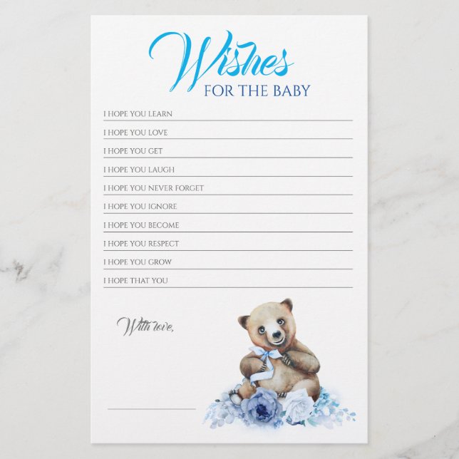 Little Bear Blue Floral Baby shower Jeu (Devant)