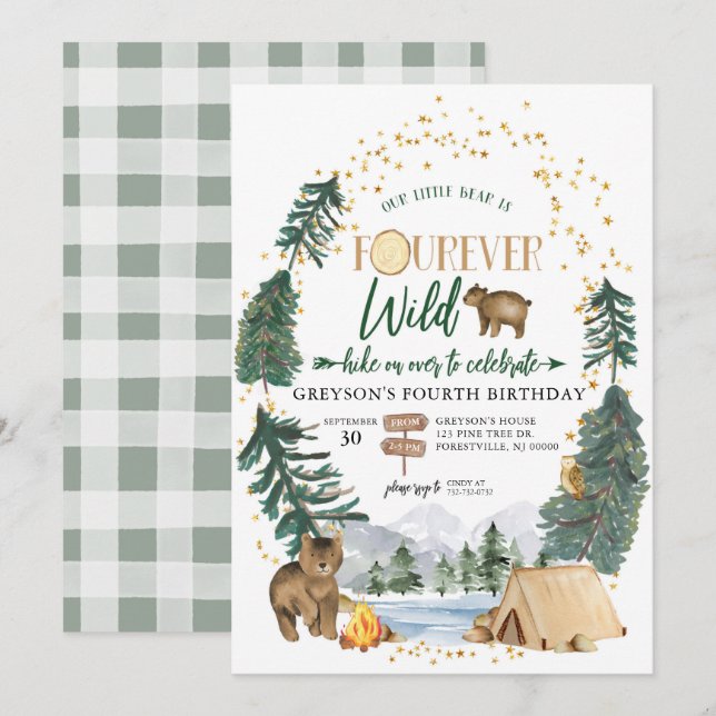 Little Bear est Fourever Wild Birthday Invitation (Devant / Derrière)