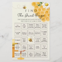Little Bee Baby shower Jeu de Bingo