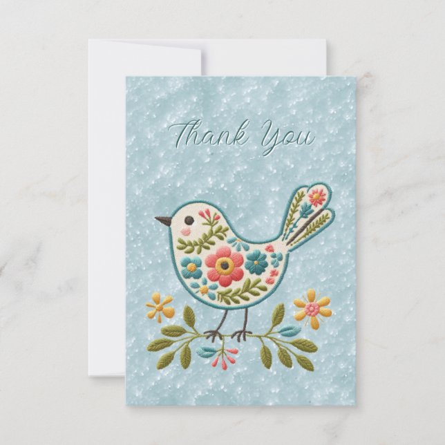 Little Bird Floral Green Feuille Cartes de remerci (Devant)