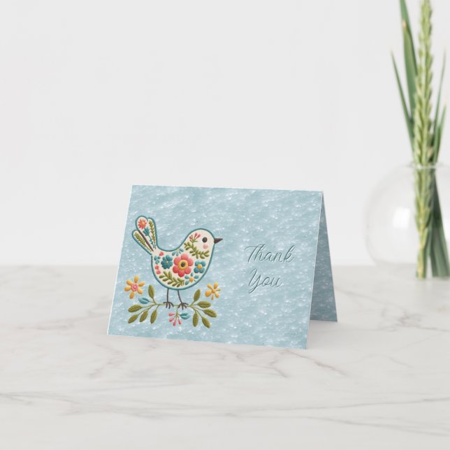 Little Bird Floral Green Feuille Cartes de remerci (Devant)