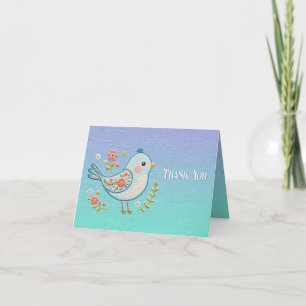 Little Blue Bird Floral Carte de remerciements