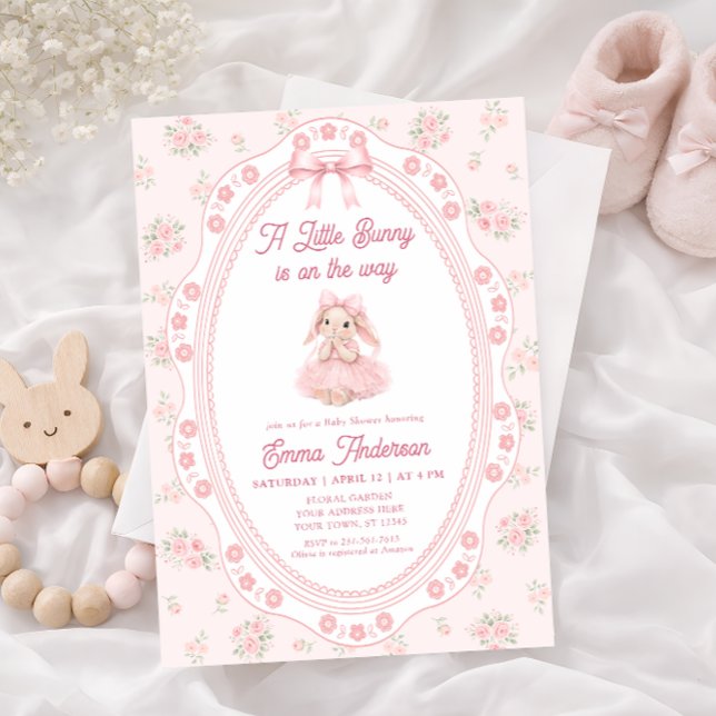 Little Bunny Floral Girl Baby Shower Invitation (Créateur téléchargé)