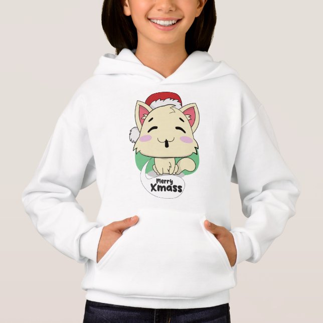 Little Cat Merry Christmass Hoodie (Devant)