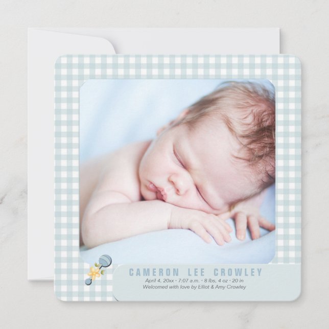 Little Checks Blue Photo Faire-part de naissance (Devant)