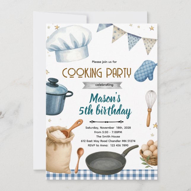 Little Chef cooking baking party invitation (Devant)