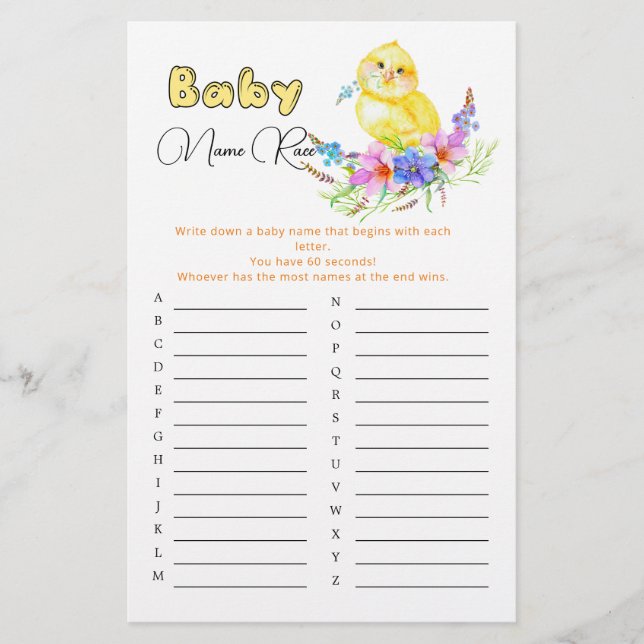 Little Chick Baby shower Baby Nom Course Jeu (Devant)