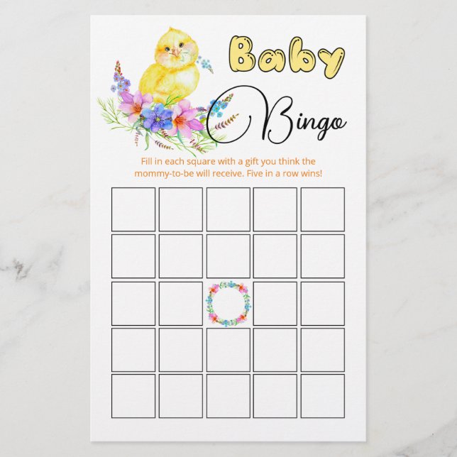 Little Chick Baby shower Jeu de Bingo (Devant)