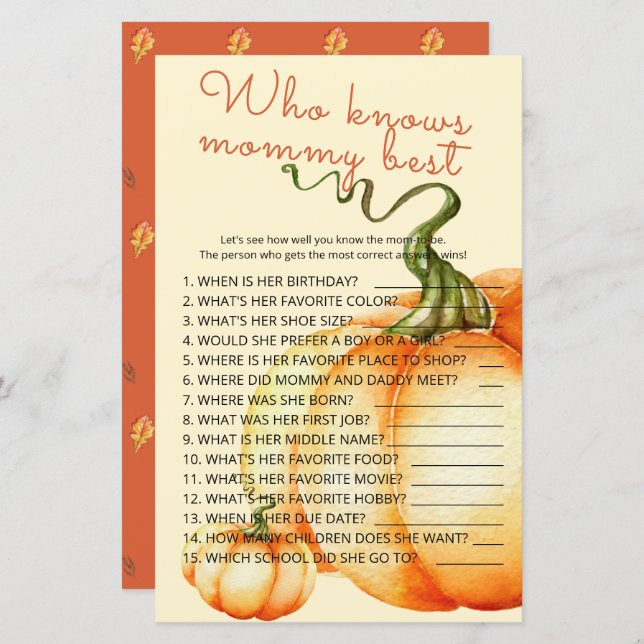 Little Citrouille Qui connaît maman meilleur jeu (Devant / Derrière)