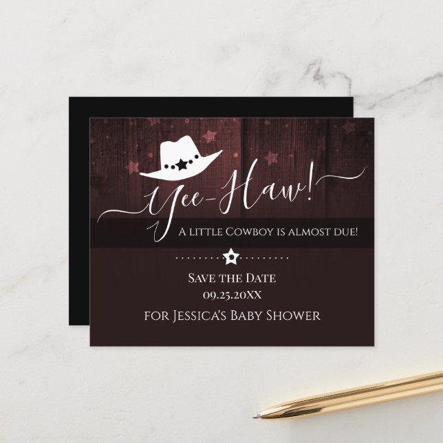 Little Cowboy Baby shower de l'Ouest Sauvez la dat (Devant/Arrière en situation)