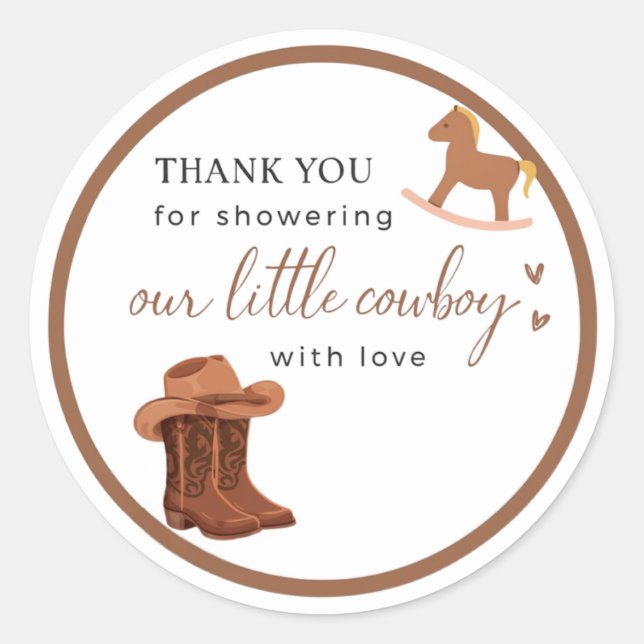 Little Cowboy Baby Shower Thank You Sticker (Devant)