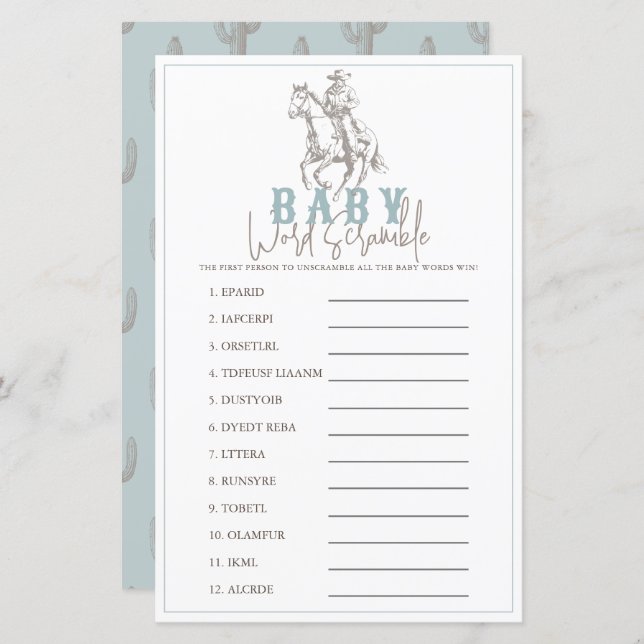 Little Cowboy Western Blue Baby Word Scramble (Devant / Derrière)